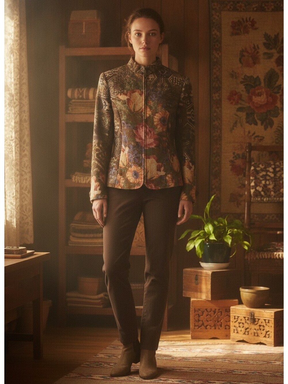 Coldwater Creek Floral Tapestry Jacket Vintage Zip Up Boho Whimsigoth Shacket 6P